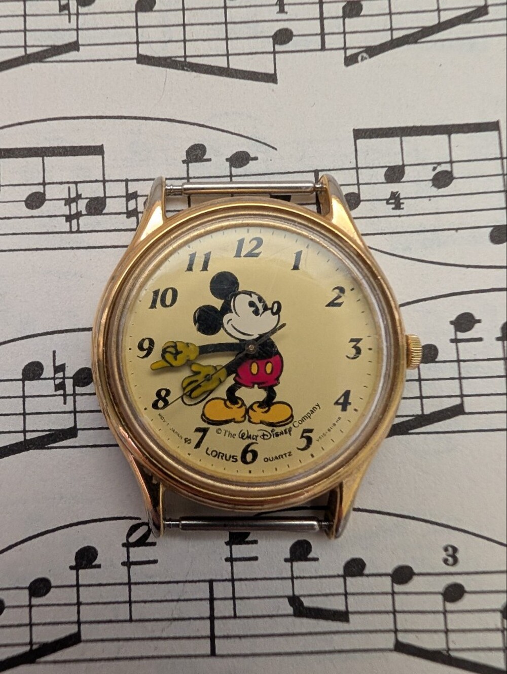 Lorus Gold-Tone Mickey Mouse Watch Face Print - Cream No Strap